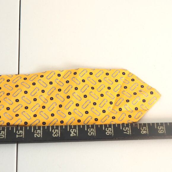 Coach Mens Necktie Tie Yellow Geometric 100% Silk Hand Sewn 4' Wide x 59" Long - Picture 5 of 7